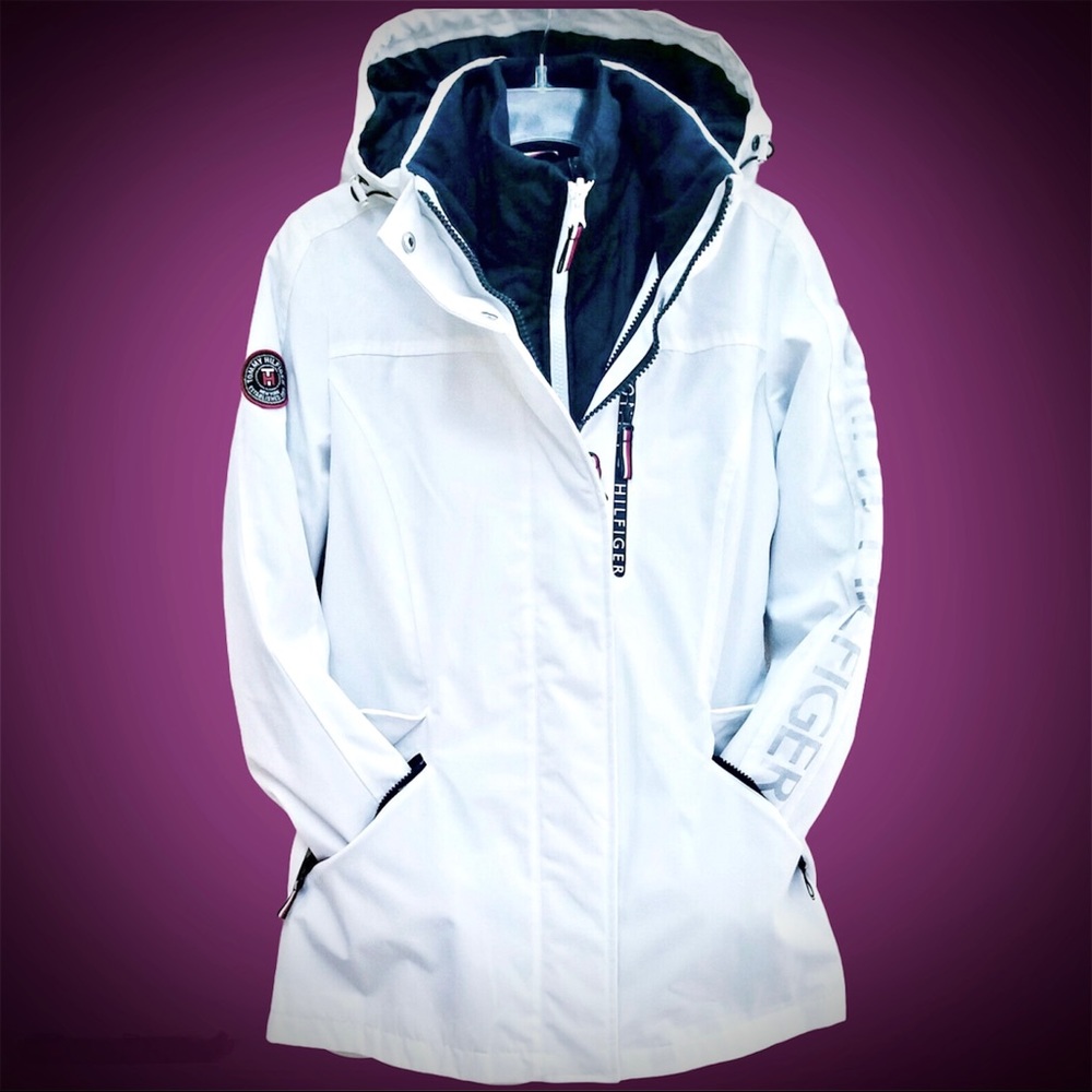 🆕 3in1 TOMMY HILFIGER WaterRepellant White Navy Coat Set sz M NWT